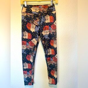LUC Lularoe “America” leggings one size Fourth of July red off white blue soft